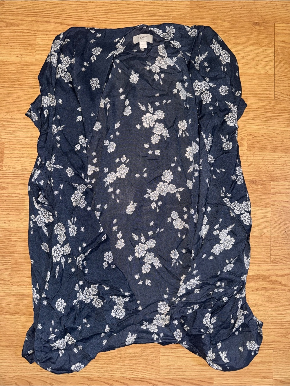 LOFT Navy Blue Floral Lightweight Open Cardigan